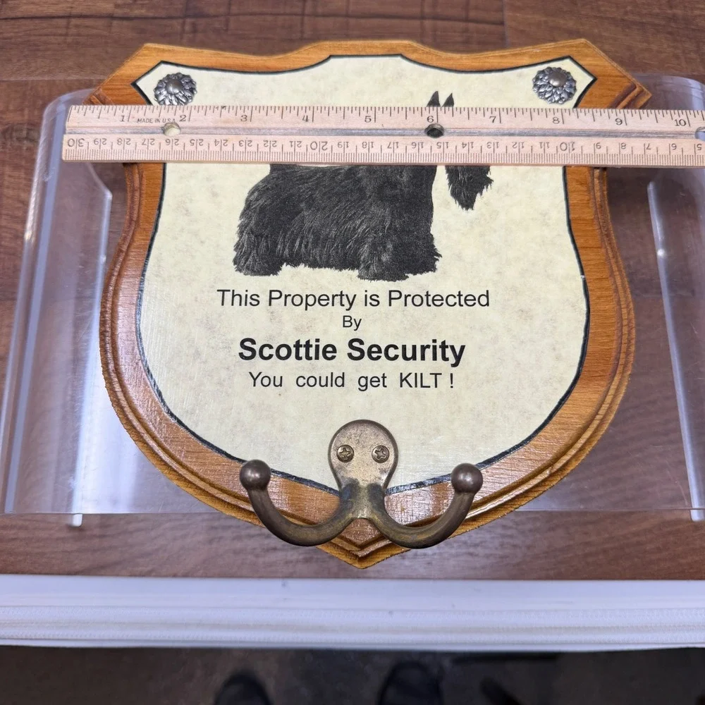 Vintage Wooden Scottish Terrier Wall Sign Coat Rack Leash Hook Scottie Dog